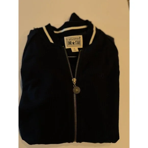 VTG Converse One Star Navy Blue Zip Stretch Sweater Jacket Size XS Rare HTF WMN - Picture 5 of 9